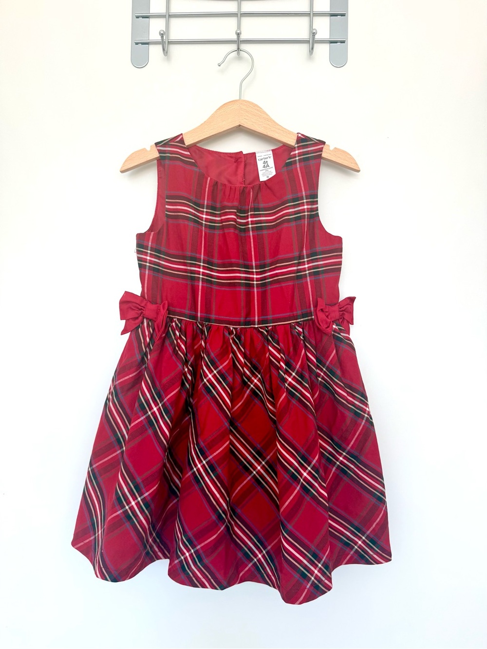 Carter's Red Plaid Sleeveless Holiday Dress with Side Bows